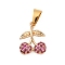 Brass Micro Pave Cubic Zirconia Charms, Cherry, Real 18K Gold Plated, 14.5x11x3.5mm, Hole: 5.5x3mm
