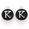 Platinum Plated Alloy Charms, Cadmium Free & Lead Free, with Enamel, Enamelled Sequins, Flat Round with Letter, Letter.K, 14x12x2mm, Hole: 1.5mm