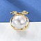 Rack Plating Brass Open Cuff Rings, with Plastic Pearl Beads, Long-Lasting Plated, Cadmium Free & Lead Free, Half Round, Real 18K Gold Plated, Adjustable