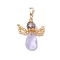 Glass Pendants, Angel Charms, with Brass Bead & Glass Seed Beads, Faceted, Lavender, 31~32x23.5~27x8mm, Hole: 6x3mm