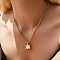 Brass Pave Natural Shell Pendant Necklaces for Women, Real 18K Gold Plated, Seashell Color, Oval, 17.13 inch(43.5cm)