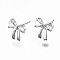 Brass Stud Earrings, with Clear Cubic Zirconia, Nickel Free, Bowknot, Real Platinum Plated, 9.5x9.5mm, Pin: 0.7mm