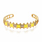 Brass Micro Pave Clear Cubic Zirconia Cuff Bangles, with Enamel, Nickel Free, Square, Real 16K Gold Plated, Yellow, Inner Diameter: 2-3/8x2 inch(5.9x4.5cm)