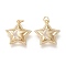 Brass Micro Pave Clear Cubic Zirconia Pendants, with Jump Rings, Long-Lasting Plated, Star with Moon, Real 18K Gold Plated, 22x20.5x2.5mm, Hole: 3mm