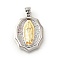 Brass Pendants, Cadmium Free & Lead Free, Oval with Virgin Mary Pattern, Platinum & Golden, 27x18.5x3.5mm, Hole: 4.8x3.5mm