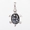 Natural Tortoise Gemstone Pendants, with Brass Findings, Cadmium Free & Lead Free, Platinum, Snowflake Obsidian, 33.5x22x7mm, Hole: 5mm