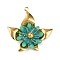304 Stainless Steel Pendants, with Acrylic Beads, Flower, Golden, Turquoise, 35x35.5x10mm, Hole: 1.8mm