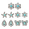 10Pcs 5 Styles Synthetic Turquoise Pendants, with Antique Silver Plated Alloy Rhinestone Findings, Mixed Shapes, 27.5~48x24.5~40.5x5.5~7mm, Hole: 1.8~2.5mm, 2pcs/style