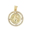 Brass Micro Pave Cubic Zirconia Pendants, Cadmium Free & Lead Free, Flat Round with Virgin Mary, Real 16K Gold Plated, 23x20x2mm, Hole: 5x3.5mm