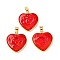 Handmade Lampwork Pendants, with Brass Findings, Long-Lasting Plated, Lead Free & Cadmium Free, Heart Charms, Red, 28x26x4mm, Hole: 6.5x4mm