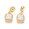 Brass Micro Pave Clear Cubic Zirconia European Dangle Charms, Large Hole Pendants, Square, Golden, 21mm, Hole: 5mm, Square: 12x10x4.5mm
