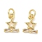 Brass Micro Pave Cubic Zirconia Pendants, Star Charms, with Jump Ring, Long-Lasting Plated, Cadmium Free & Lead Free, Rack Plating, Real 18K Gold Plated, 11x8.5x2.5mm, Hole: 3.3mm