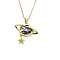 Fashionable Brass Pave Natural Paua Shell & Clear Cubic Zirconia Pendant Necklaces for Daily Parties, Golden, Planet, 15.75 inch(40cm)