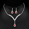 Alloy Rhinestone Pendant Necklaces & Earrings Sets for Women, Platinum, Teardrop, 450mm