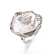 Natural Baroque Pearl Ring, with Brass Micro Pave Cubic Zirconia Adjustable Open Cuff Rings for Women, Leaf, Real Platinum Plated, 19~22x17~19mm, Inner Diameter: 17mm