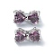Brass Pave Cubic Zirconia Multi-Strand Links, 3-Hole, Bowknot, Platinum, Dark Violet, 7x12x7mm, Hole: 1.2mm