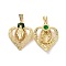 Brass Micro Pave Cubic Zirconia Pendants, Cadmium Free & Lead Free, Heart with Religion Virgin Mary Charms, Golden, Green, 43x34x8mm, Hole: 4x8mm