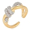 Knot Brass Micro Pave Clear Cubic Zirconia Open Cuff Ring for Women, Cadmium Free & Lead Free, Real 18K Gold Plated, 10mm, Adjustable