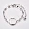 Tarnish Resistant Valentine's Day 304 Stainless Steel Bracelet Making, with Lobster Claw Clasps, Flower Link Chains and Flat Round Cabochon Settings, Stainless Steel Color, Tray: 16mm, 6 inch(15.3cm)