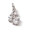 Brass Micro Pave Cubic Zirconia Charms, Cadmium Free & Lead Free, with Jump Rings, Cherry Charms, Platinum, 12x7.5x3mm, Hole: 3.4mm