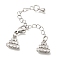Brass Lobster Claw Clasps, Cadmium Free & Nickel Free & Lead Free, with End Chains and Cubic Zirconia Charms, Platinum, 69mm