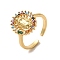 Brass Micro Pave Cubic Zirconia Open Rings, Cadmium Free & Lead Free, Real 18K Gold Plated, Inner Diameter: 18mm