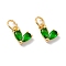 Rack Plating Brass Cubic Zirconia Charms, with Jump Ring, Cadmium Free & Lead Free, Real 18K Gold Plated, Heart, Green, 8x7x3mm, Jump Ring: 5x1mm,  3.5mm Inner Diameter