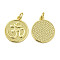 Rack Plating Brass Pendants, with Jump Ring, Long-Lasting Plated, Cadmium Free & Lead Free, Flat Round with Ohm/Aum Charm, Real 18K Gold Plated, 15.5x20mm, Hole: 3mm