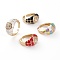 Brass Micro Pave Clear Cubic Zirconia Cuff Rings, with Enamel, Long-Lasting Plated, Oval, Golden, Mixed Color, US Size 6(16.5mm)