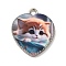 Alloy Pendant, Heart with Cat, Platinum, Chocolate, 21x18x2.5mm, Hole: 2mm