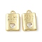 Rack Plating Brass Micro Pave Cubic Zirconia Pendants, Rectangle with Word Passport Charms, Real 18K Gold Plated, 11.5x7.5x2mm, Hole: 1.3mm