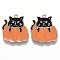 Autumn Theme Alloy Enamel Pendants, Black Cat with Orange Pumpkin, Light Gold, 21x20x1.5mm, Hole: 1.6mm