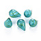 Transparent Handmade Blown Glass Globe Beads, Stripe Pattern, Teardrop, Medium Turquoise, 28~29.5x18.5~19.5mm, Hole: 1.2~2.2mm