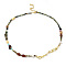 Natural Topaz Jade & Tourmaline Chips & Pearl Beaded Necklace, Boho Brass Jewelry, Cadmium Free & Lead Free, Real 18K Gold Plated, 14.65 inch(37.2cm)