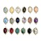 Natural Mixed Gemstone Faceted Oval Links, Rack Plating Brass Micro Pave Clear Cubic Zirconia Connector Charms, Golden, Mixed Dyed & Undyed, 21x12.5x5mm, Hole: 1.6mm and 1.4mm