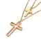 304 Stainless Steel Hollow Out Cross Pendant Double Layer Necklace with Cable Chains for Men Women, Golden, 15.55 inch(39.5cm)