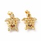 Rack Plating Brass Micro Pave Cubic Zirconia Pendants, Long-Lasting Plated, Cadmium Free & Lead Free, Hollow Tortoise Charm, Real 18K Gold Plated, 23.5x18.5x8mm, Hole: 4.2x3.5mm