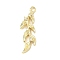 Brass Micro Pave Clear Cubic Zirconia Pendants, Real 14K Gold Plated, Leaf, 25x8x3mm, Hole: 1.4mm