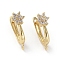 Brass Micro Pave Cubic Zirconia Hoop Earring Findings with Latch Back Closure, with Horizontal Loop, Flower, Clear, Golden, 19x7x14mm, Hole: 1.2mm, Pin: 1mm