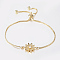 Adjustable Brass Micro Pave Cubic Zirconia Bolo Bracelets, Slider Bracelets, Flower, Golden, 10-1/4 inch(260mm), 1.2mm