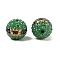 Opaque Acrylic Resin Beads, Round, with Rhinestone, Dark Green, 20mm, Hole: 2.5mm