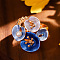 Zinc Alloy & Enamel & Imitation Pearl Finger Rings for Women, Flower, Blue, Inner Diameter: 19mm
