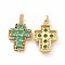 Brass Micro Pave Clear Cubic Zirconia Pendants, Cadmium Free & Lead Free, Cross, Religion, Spring Green, 24x17x5mm, Hole: 3.5x5~5.5mm
