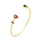 Brass Pave Green & Red Glass Open Cuff Bangles for Women, Real 18K Gold Plated, 0.2~0.85cm, Inner Diameter: 2-1/4 inch(5.55cm)
