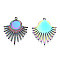 201 Stainless Steel Pendants, Fan, Rainbow Color, 25.5x21x2mm, Hole: 1.4mm, Tray: 8mm