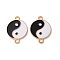 Alloy Black & White Enamel Yin-yang Connector Charms, Lead Free & Cadmium Free, Golden, 24x17x1.5mm, Hole: 2.5mm