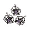 Natural Charoite Pendants, Flat Round with Spider Charms, with Antique Silver Color Brass Findings, 37~38x34~35x9mm, Hole: 5x4mm