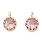 Brass Micro Pave Cubic Zirconia Charms, Cadmium Free & Nickel Free & Lead Free, Real 18K Gold Plated, Round, Pink, 5.5x4x3mm, Hole: 1.2mm
