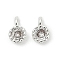 Brass Pave Cubic Zirconia Pendants, Single Stone Charms, Flat Round, Rack Plating, Long-Lasting Plated, Silver, Clear, 6.5~7x4.5~5x3mm, Hole: 1mm