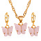Light Gold Alloy Butterfly Jewelry Set, Resin Pendant Necklace and Dangle Hoop Earrings, Pink, 500mm